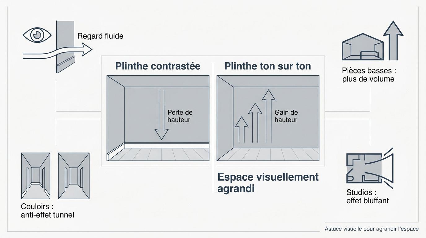 Plinthes peintes de la même couleur que le mur pour agrandir l'espace