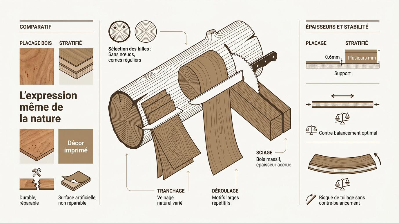 gros plan sur les détails du veinage d'un placage bois de haute qualité