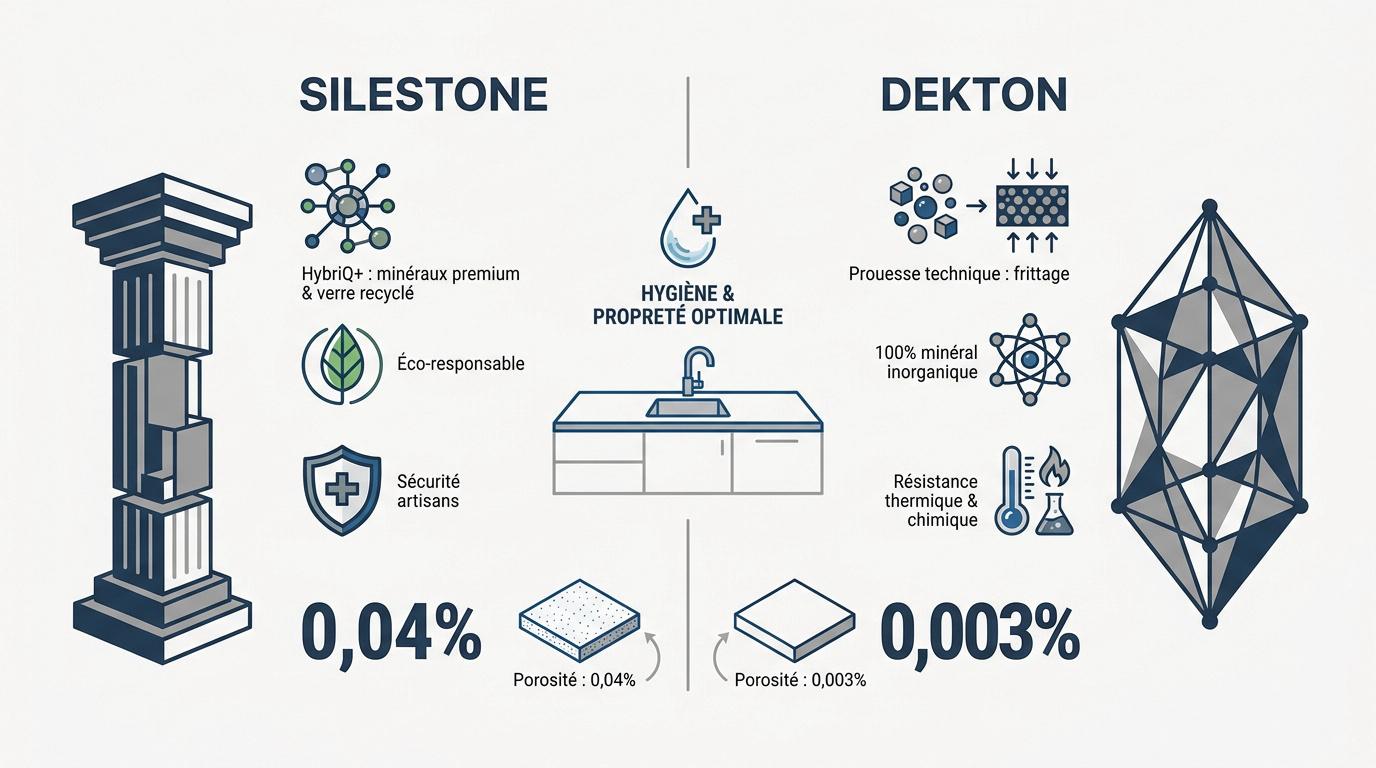 Comparaison technique entre les surfaces Silestone et Dekton pour plan de travail